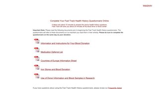 Fast Track Health History Questionnaire