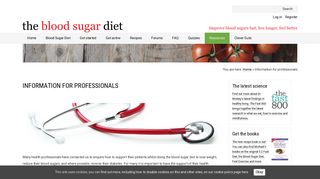 Information for professionals - The Blood Sugar Diet by Michael Mosley