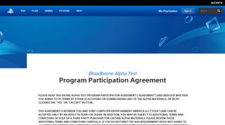 Bloodborne Alpha Test Program Participation Agreement - PlayStation