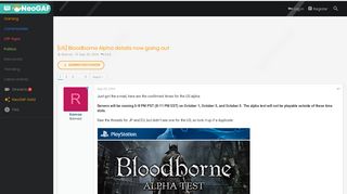 [US] Bloodborne Alpha details now going out | NeoGAF