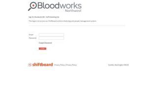 Welcome to Bloodworks NW - Staff Scheduling Shiftboard Login Page