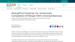 MutualFirst Financial, Inc. Announces Completion Of Merger With ...