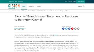 Bloomin' Brands Issues Statement in Response to Barington Capital