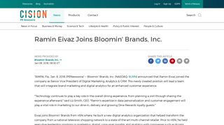 Ramin Eivaz Joins Bloomin' Brands, Inc. - PR Newswire