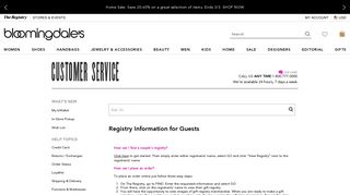 Registry Information for Guests - Customer Service – Bloomingdale's