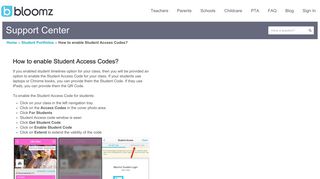 Bloomz - How to enable Student Access Codes?