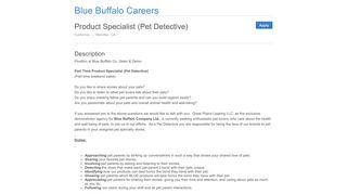 Blue Buffalo Careers - Product Specialist (Pet Detective) - Jobvite