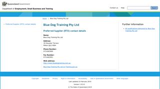 Blue Dog Training Pty Ltd : Queensland Training Information Service ...