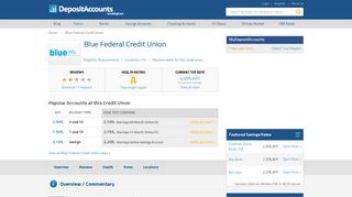Blue Federal Credit Union Reviews and Rates - Deposit Accounts