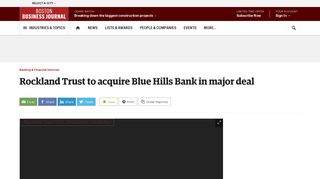 Rockland Trust to acquire Blue Hills Bank in major $727M deal ...