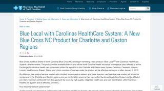 Blue Local with Carolinas HealthCare System: A New Blue Cross NC ...