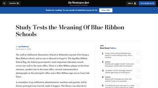 Study Tests the Meaning Of Blue Ribbon Schools - The Washington Post