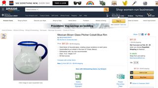 Amazon.com | Mexican Blown Glass Pitcher Cobalt Blue Rim: Carafes ...