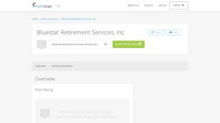 Bluestar Retirement Services, Inc 401k Rating by BrightScope