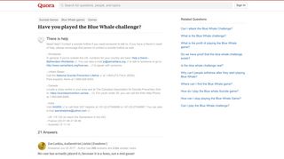 Have you played the Blue Whale challenge? - Quora
