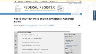 Effectiveness of Exempt Wholesale Generator Status: Bluebell Solar ...