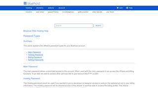 Password Types - Bluehost Control Panel