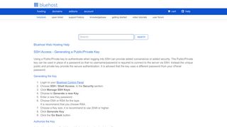 SSH Access - Generating a Public/Private Key - Login - Bluehost