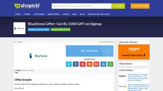 BlueStone Deal: Get Rs 1000 OFF on Signup - February 2019 - Shopickr