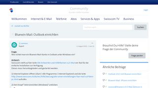 Bluewin Mail: Outlook einrichten | Swisscom Community