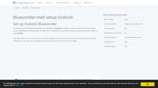 Blueyonder mail setup Outlook | Email settings