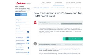 new transactions won't download for BMO credit card | Quicken ...