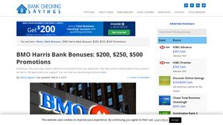 BMO Harris Bank Bonuses: $200, $250, $500 Promotions
