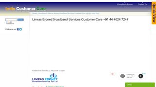 Limras Eronet Broadband Services Customer Care +91 44 4024 7247 ...