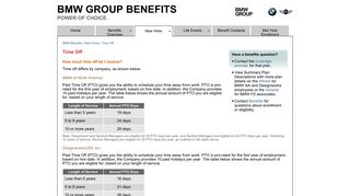 BMW Benefits | New Hires | Time Off