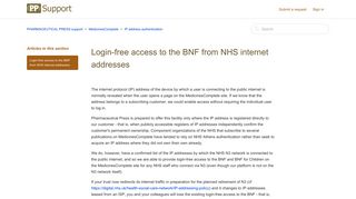 Login-free access to the BNF from NHS internet addresses ...