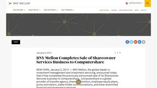 BNY Mellon Completes Sale of Shareowner Services Business to ...