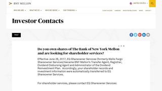 Investor Contacts - Investor Relations | BNY Mellon