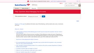 Bank of America Managing Your Accounts FAQs for Military Customers
