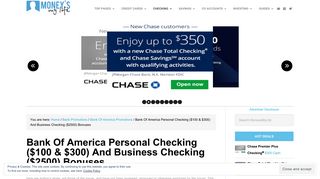 Bank Of America Personal Checking ($100 & $300) And Business ...
