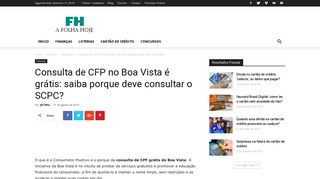 Consulta de CFP no Boa Vista é grátis: saiba porque deve consultar o ...