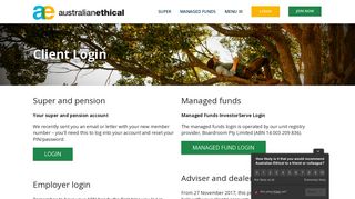 Client Login - Australian Ethical - Super and Managed Funds