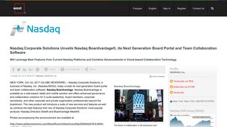 Nasdaq Corporate Solutions Unveils Nasdaq Boardvantage®, its Next ...