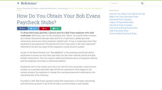How Do You Obtain Your Bob Evans Paycheck Stubs? | Reference.com