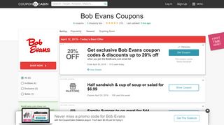 Bob Evans Coupons & Deals - Save $10 in February 2019