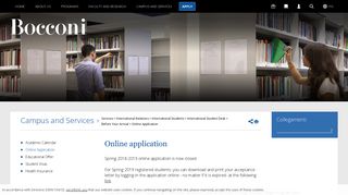 Online application - Bocconi University Milan