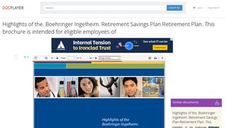 Highlights of the. Boehringer Ingelheim. Retirement Savings Plan ...