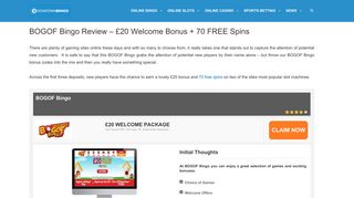 BOGOF Bingo | £20 Welcome Bonus + 70 FREE Spins