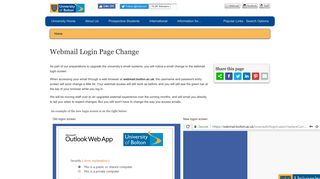 Webmail Login Page Change | University of Bolton