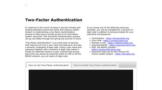 Prelogin: BSHSI 2-Factor Authentication - ConnectCare University
