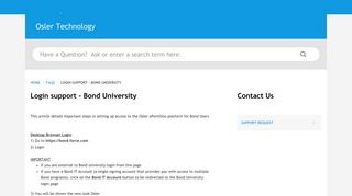 Osler Technology | Login support - Bond University