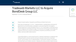 Tradeweb Markets LLC to Acquire BondDesk Group LLC :: Tradeweb