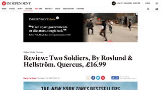 Review: Two Soldiers, By Roslund & Hellström. Quercus, £16.99 | The ...