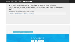 BSTN-01 BOOMBOT PRO & BASS STATION User Manual ... - FCC ID