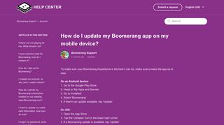 How do I update my Boomerang app on my mobile device ...