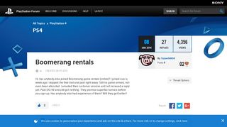 Boomerang rentals - PlayStation Forum